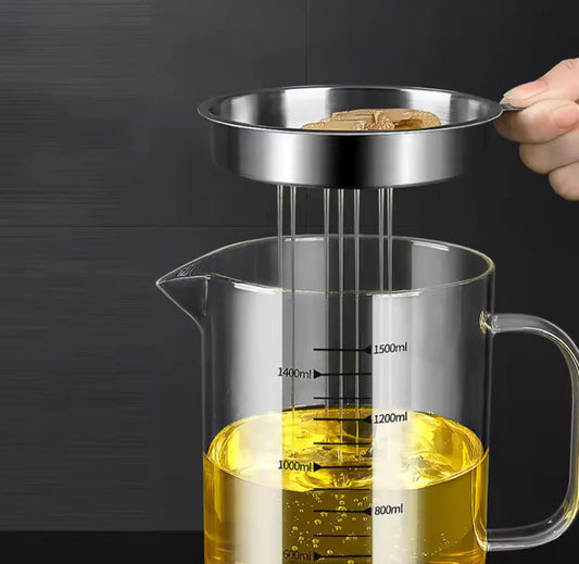 1200ML Glass Oil Filter Pot Kitchen Oil Strainer Container